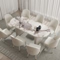 2000mm-2400mm Oval Extendable Sintered Stone Top Dining Table White Seats 6-10