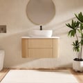 Vanité de salle de bain flottante cannelée de 800 mm avec dessus en pierre frittée à vasque unique