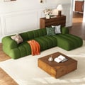 Sofá modular Nimbus de 3 peças em veludo chenille com chaise longue à direita com estofamento canelado