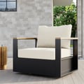 Axis Outdoor Beige Wood & Aluminum Swivel Chair with Cushion