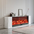 87" Sintered Stone Electric Fireplace TV Stand with Remote Control