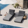 Wood & Aluminum Outdoor Lounger Daybed Patio Furniture in Gray Cushion Set of 2