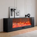 87" Sintered Stone Electric Fireplace TV Stand with Remote Control