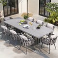 9 Pieces Gray Aluminum Outdoor Patio Dining Set with Extendable Table and Woven Armchair