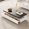 Modern coffee table with 4-drawers in medium density fibreboard on walnut