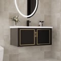 Bathroom Vanity Set 27.9" Modern Floating Ceramic Bathroom Vanity Black with Sink 