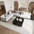 157" Modern Corner L-Shaped Sectional Sofa Cotton & Linen & Black Square Coffee Table