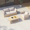 3-Pieces Modern Aluminum & Rope Outdoor Swivel Sofa Set with Coffee Table in Khaki for 4