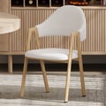Set of 2 Modern White Dining Chairs with Boucle Upholstery Natural Color Legs