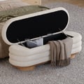 53"W Modern White Bedroom Storage Bench Boucle Upholstery with Wood Legs