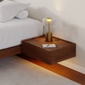 Floating Walnut Nightstand with Light & Charging Station Set of 2