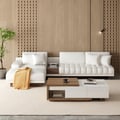 Modular Leather Sectional Sofa Set with Walnut Coffee Table