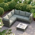 6 Pieces Woven Rope L Shaped Outdoor Sectional Sofa Set in Green