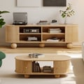 Stria 47" Oval Natural Solid Wood Fluted Coffee Table with Storage 71" Ash Wood TV Stand
