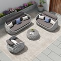 Tatta 6-Person Woven Rope Outdoor Sofa Set with Faux Marble Top Coffee Table