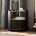 Leather & Sintered Stone Round Nightstand with Glass Top
