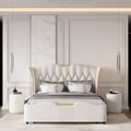 Barrel White Fluted Nightstand & King Size Upholstered Bed Frame with Tufted Headboard