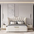 Nightstand 2 Drawers  Gold Base & King Size Upholstered Bed Frame with Tufted Headboard
