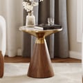 Round Walnut End Table with Sintered Stone Top