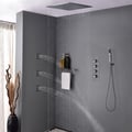 Modern Rain Thermostatic Brushed Nickel Shower Faucet Flush Mount Shower System with Hand Shower & Body Jets Solid Brass