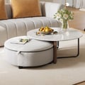 Round 2-piece Coffee Table with Marble Top and Grey Fabric Storage Column