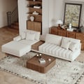 Vewal 3200 mm L-Shaped Modular Cotton-Linen Sectional Sofa Set with 889 mm Square Coffee Table