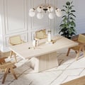 79" Modern Rectangular Faux Travertine Dining Table, Indoor/Outdoor, Seats 6-8