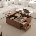 39" Square Lift-Top Solid Wood Travertine Veneer Coffee Table