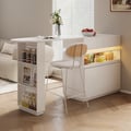 51" Modern Matte White Kitchen Island with Extendable Table & LED Light