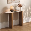 47" Vintage Oval Faux Travertine Console Table