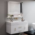 Modern 1000mm White Floating Bathroom Vanity Set Stone Top Wall Mounted Bathroom Cabinet