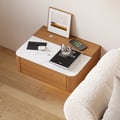 Floating Cherry Nightstand with Light & Charging Station & Sintered Stone Top