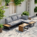 4 Seater Outdoor Acacia Sectional Sofa Set with Cushion and Side Table