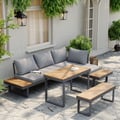 4-Pieces Outdoor Acacia Sectional Sofa Set with Cushion and Side Table
