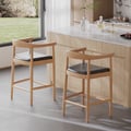 Acurv Modern Walnut Solid Wood Counter Stool with Black Faux Leather Upholstery