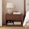 22" Walnut Floor Fluted Nightstand with Open Storage & Charging Station