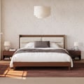 Modern Solid Wood King Upholstered Bed & 2 Fluted Nightstand Set with Charging Station