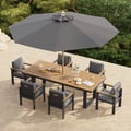 8dílná obdélníková dřevěná a hliníková venkovní terasa s deštníkem na centrální sloup