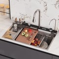 820mm Black Drop-in Kitchen Sink with Faucet Single Bowl Stainless Steel