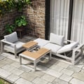 4-Pieces Modular Outdoor Sofa Set Aluminum & Acacia for 4 Person in Light Grey