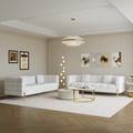 Aurora 79" Leather Fluted Sofa with Gold Legs & Pillows Set of 2