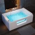 74.4" Acrylic Jetted Jacuzzi Bathtub with Thermostat Control & LED-Lit Waterfall Pillow