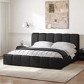 Humply Modern Leather Wingback King Bed Frame with Upholstered Headboard