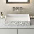 24'' White Concrete Vessel Sink Modern Rectangular Countertop Basin for Bathroom Vanity