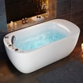 66.7" Modern Oval Jacuzzi Bathtub with LED Waterfall Pillow & Thermostatic Control