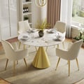 1000mm Sintered Stone Round Dining Table with Brushed Gold Base Seats 2-4 People