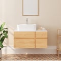 800mm Natural & White Floating Bathroom Vanity Faux Marble Top Ceramic Countertop Basin
