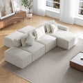 138" 6-Piece Cotton & Linen Modular Chaise Sectional Sofa with Ottomans