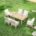 Ropipe 7-Pieces Woven Rope Outdoor Dining Sofa Set in Khaki & White For 6