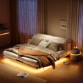 Modern King Size Floating Bed Frame with Light & Adjustable Headboard